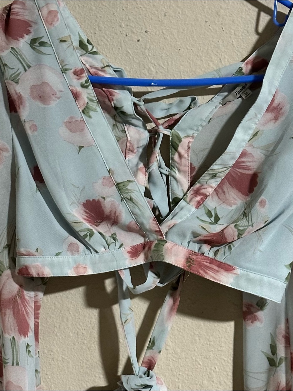 Papaya Light Blue Floral Crop Top with Pink Flowers